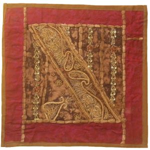 Embroidered Cushion Cover – Red with Golden Suzani Design II