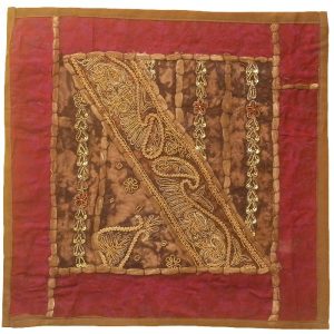 Embroidery Suzani Red Cushion Cover Golden Design II