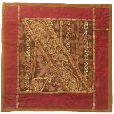 Embroidered Cushion Cover – Red with Golden Suzani Design II
