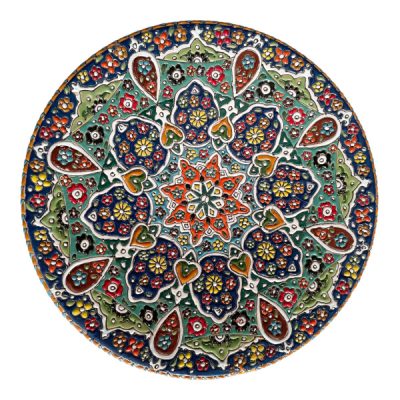 Decorative Pottery Plate Hand-Painted with Persian Minakari Enamel Galaxy