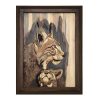 Framed Wood Carved Art Animal Themed Cat