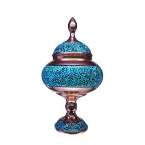 Handcrafted Persian Inlaid Turquoise Copper Sugar Bowl