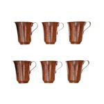 Persian Copper Cup – Set of 6 Handcrafted with Handle for Cold Drinks – Hammered Minel