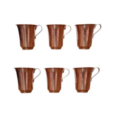 Persian Copper Cup – Set of 6 Handcrafted with Handle for Cold Drinks – Hammered Minel