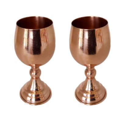 Set of 2 Handcrafted Persian Copper Wine Glass Stemware – Hammered Model Ala