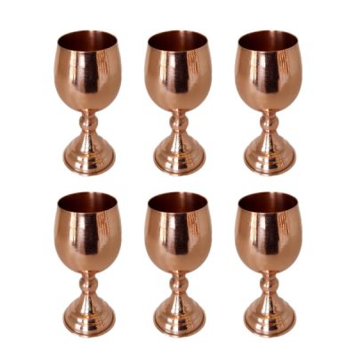 Set of 6 Handcrafted Persian Copper Wine Glass Stemware – Hammered Model Ayne