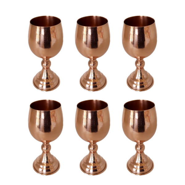 Set of 6 Handcrafted Persian Copper Wine Glass Stemware - Hammered Model Ayne