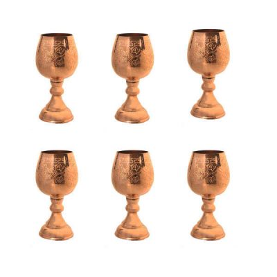 Set of 6 Handcrafted Persian Copper Wine Glass Stemware – Hammered Model Shafagh