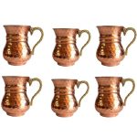 Persian Copper Cup – Set of 6 Handcrafted with Handle for Cold Drinks – Hammered