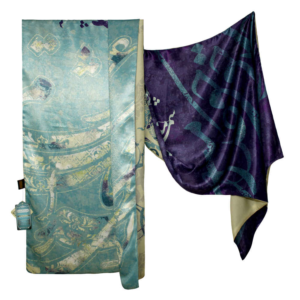 Persian Printed Silk Shawl Double Sided Artistic Calligraphy Sama