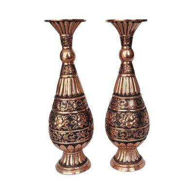 Handcrafted Persian Engraved Copper Vase Decorative Lavin Design – Set of 2