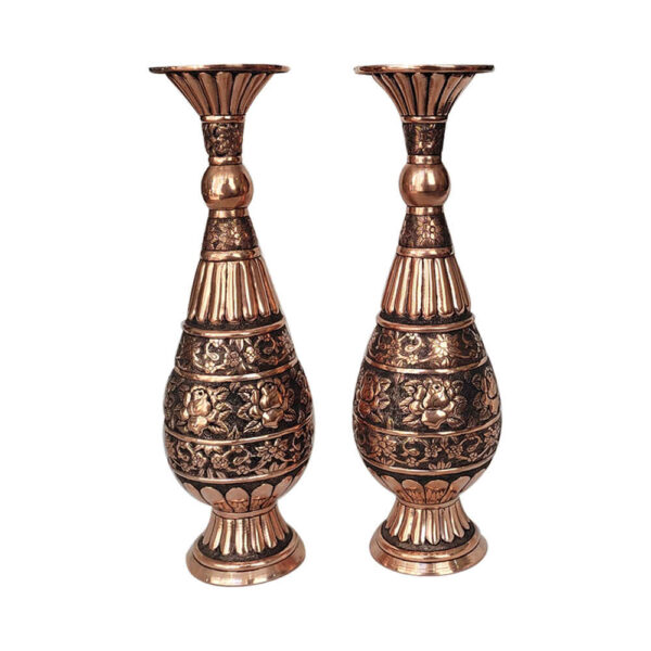 Handcrafted Persian Engraved Copper Vase Decorative Lavin Design - Set of 2