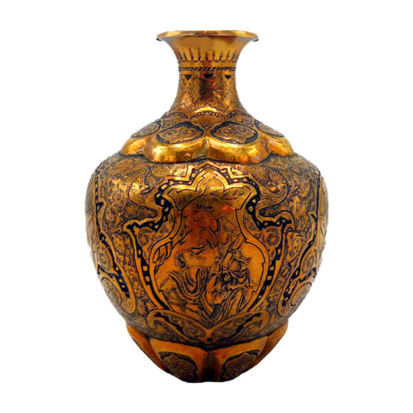 Handcrafted Persian Engraved Copper Vase Decorative with Leyli o Majnoon Design