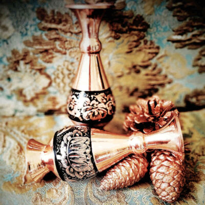 Handcrafted Persian Engraved Copper Vase Decorative Ronak Design