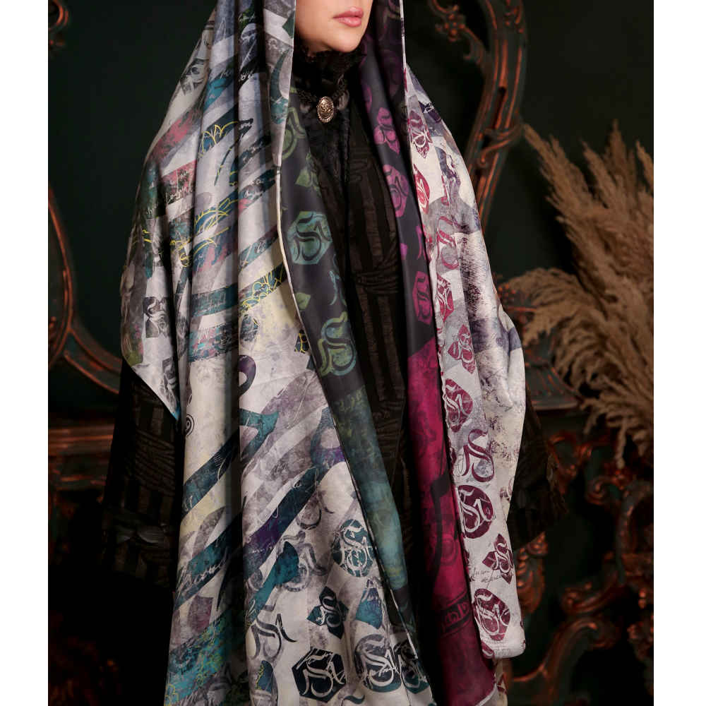 Persian Printed Silk Shawl Double Sided Artistic Calligraphy Beraghsa