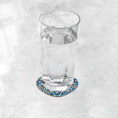 Drink Coaster Set With  Persian Inspired Artistic Design Turquoise