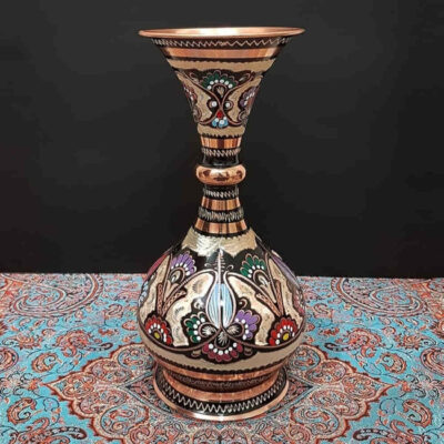 Decorative Copper Vase Hand-Painted with Persian Minakari Enamel Ava