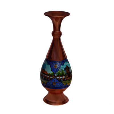 Decorative Copper Vase Hand-Painted with Persian Minakari Enamel Nature
