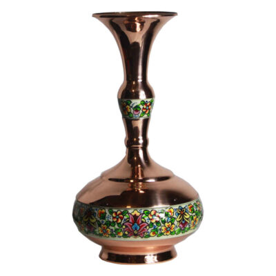 Decorative Copper Vase Hand-Painted with Persian Minakari Enamel Tahoora