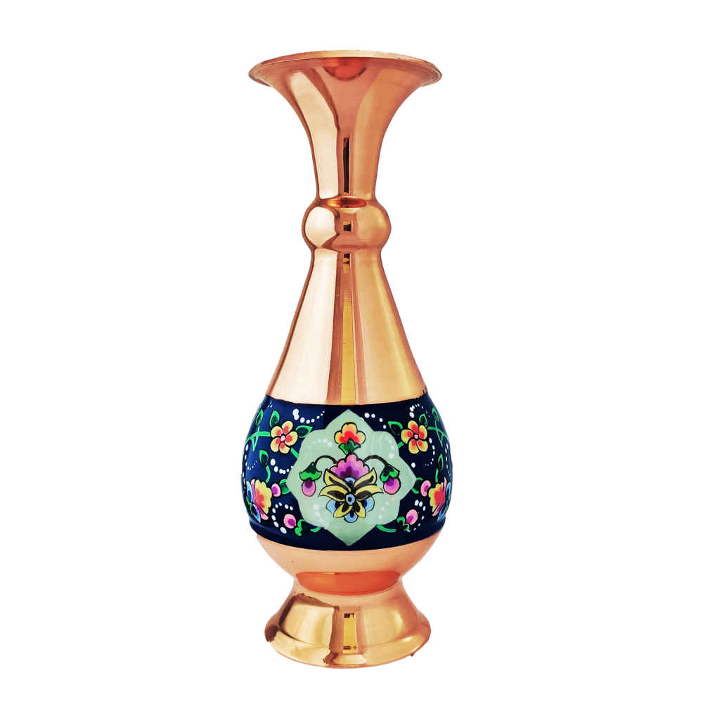 Decorative Copper Vase Hand-Painted with Persian Minakari Enamel Parvaz