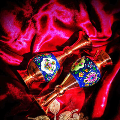 Decorative Copper Vase Hand-Painted with Persian Minakari Enamel Parvaz