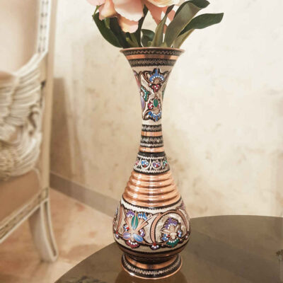 Decorative Copper Vase Hand-Painted with Persian Minakari Enamel Sama
