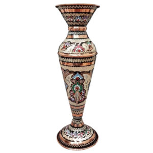 Iranian Mina-kari Copper Vase Model Sarvin