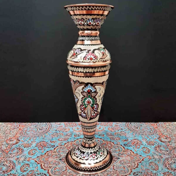 Iranian Mina-kari Copper Vase Model Sarvin