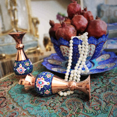 Decorative Copper Vase Hand-Painted with Persian Minakari Enamel Soraya