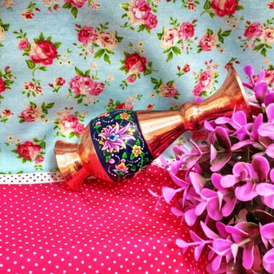 Decorative Copper Vase Hand-Painted with Persian Minakari Enamel Tahoora