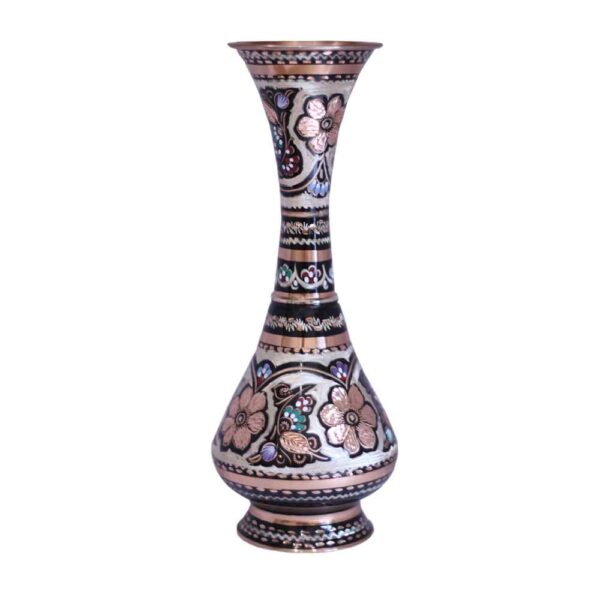 Decorative Copper Vase Hand-Painted with Persian Minakari Enamel Yavar
