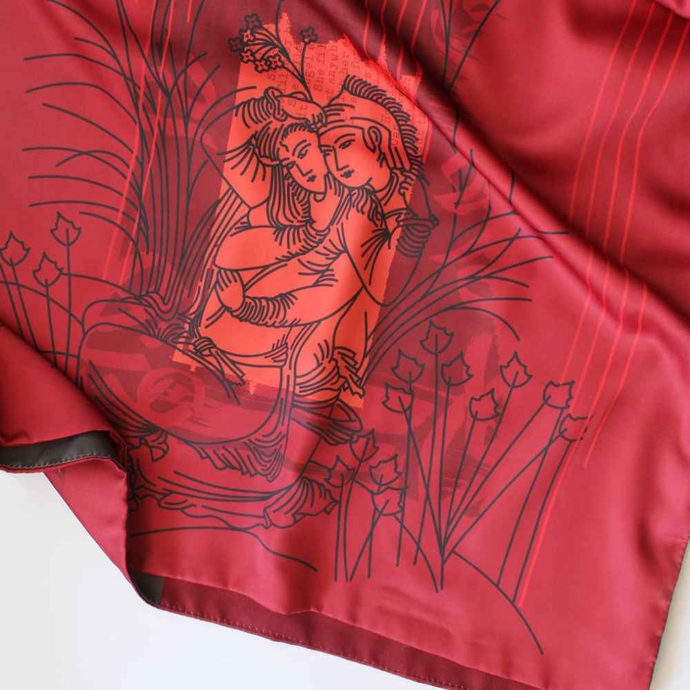 Persian Printed Silk Shawl Double Sided Artistic Calligraphy Bitab