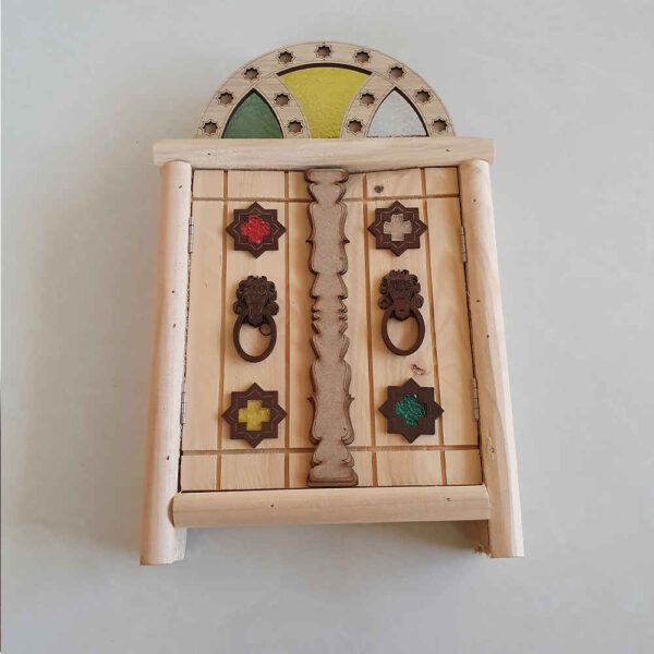Handcrafted Persian Wooden Wall Key Holder with Traditional Style Door