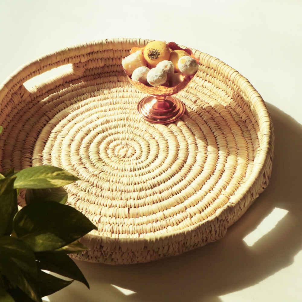 Persian Handwoven Palm Leaf Storage Basket with handles Model Mahya