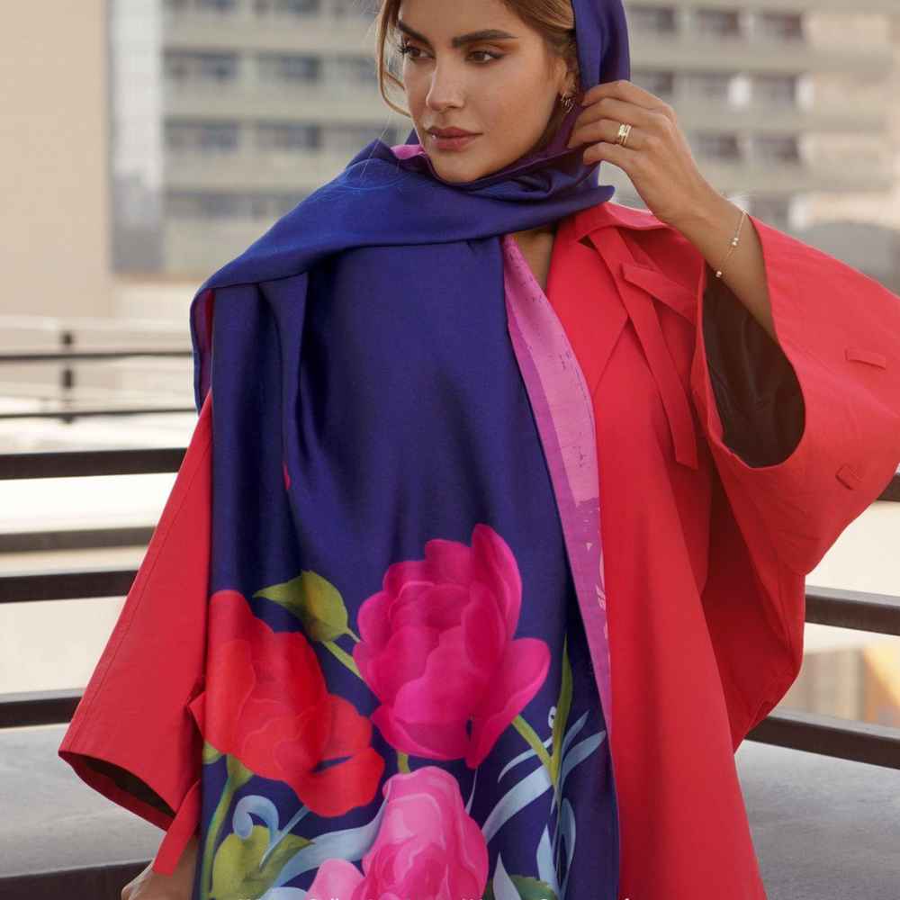 Persian Printed Silk Shawl Double Sided Artistic Calligraphy Sarnevesht