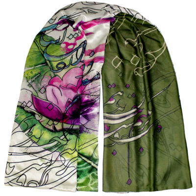 Persian Printed Silk Shawl Double Sided Artistic Calligraphy Atoosa