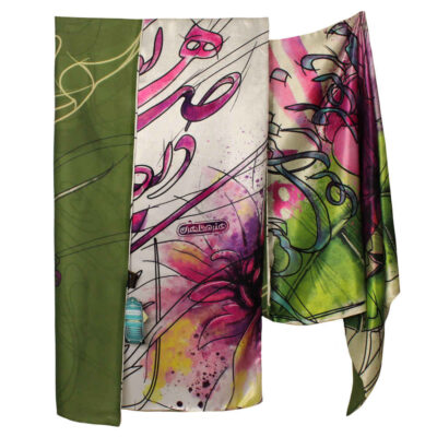 Persian Printed Silk Shawl Double Sided Artistic Calligraphy Atoosa