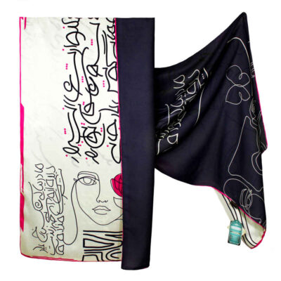 Persian Printed Silk Shawl Double Sided Artistic Calligraphy Yar