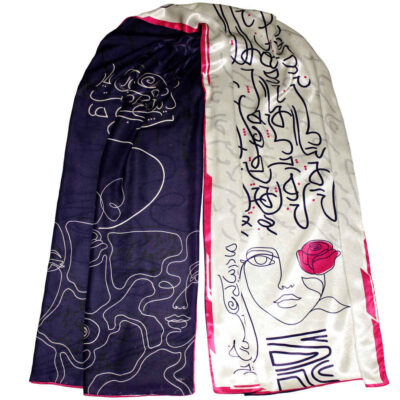 Persian Printed Silk Shawl Double Sided Artistic Calligraphy Yar