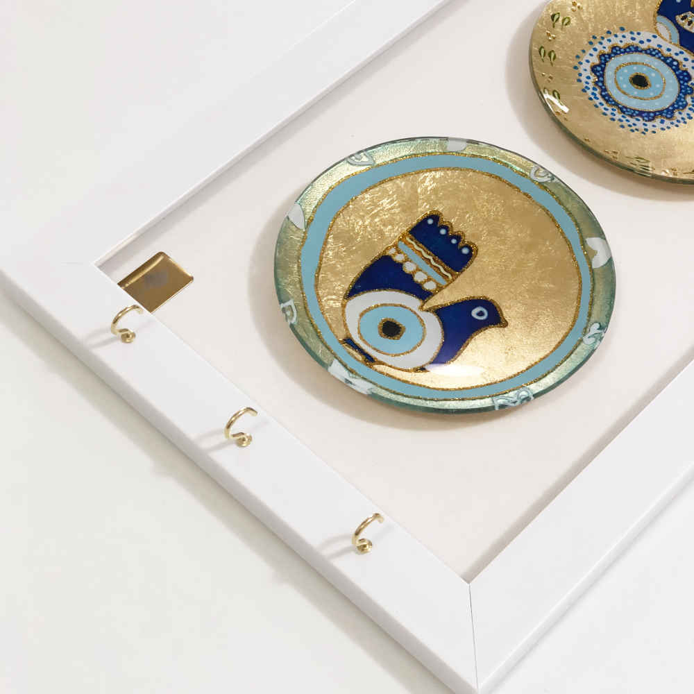 Decorative Wooden Wall Key Holder with the Deign Cheshm nazar
