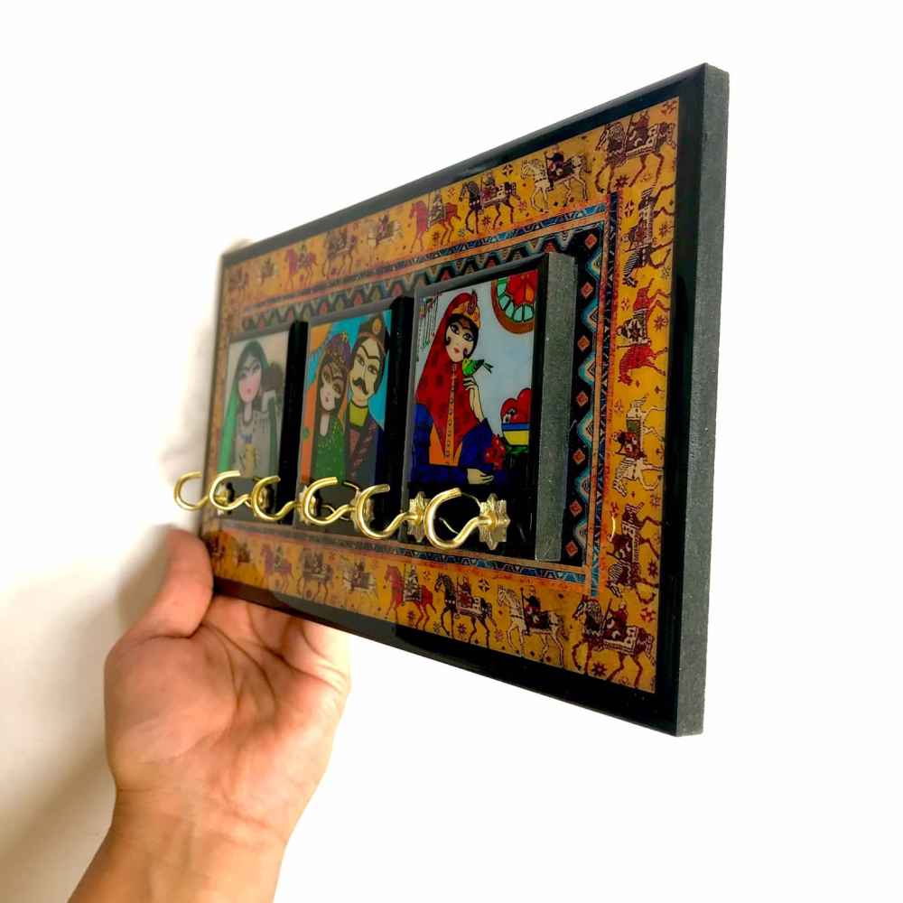 Handcrafted Persian Wooden Wall Key Holder Model Khatoon