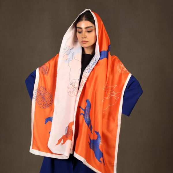 Persian Printed Silk Shawl Double Sided Artistic Calligraphy Rumi Poem