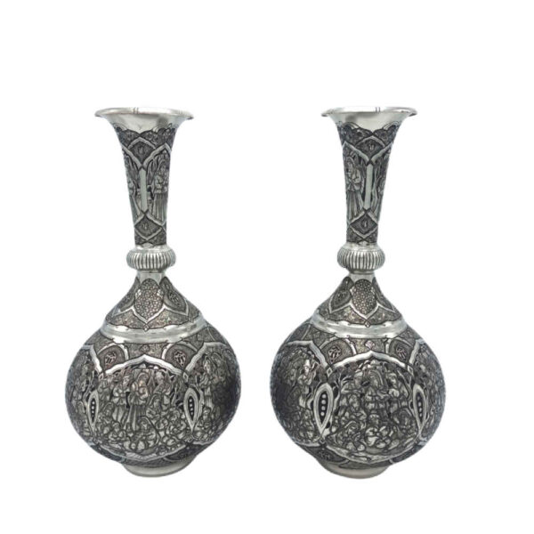 Handcrafted Persian Engraved Copper Vase Decorative with Kian Design - Set of 2