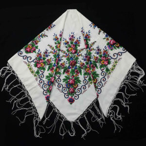 Torkaman Ethnic Scarf – Elegance and Tradition with Floral Design in White