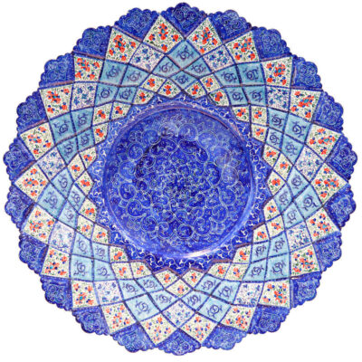 Decorative Copper Bowl & Plate Hand-Painted With Persian Minakari Enamel Azar