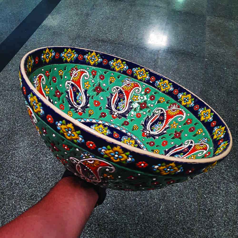 Persian Handmade Decorative Minakari Pottery Bowl Model Eslimi