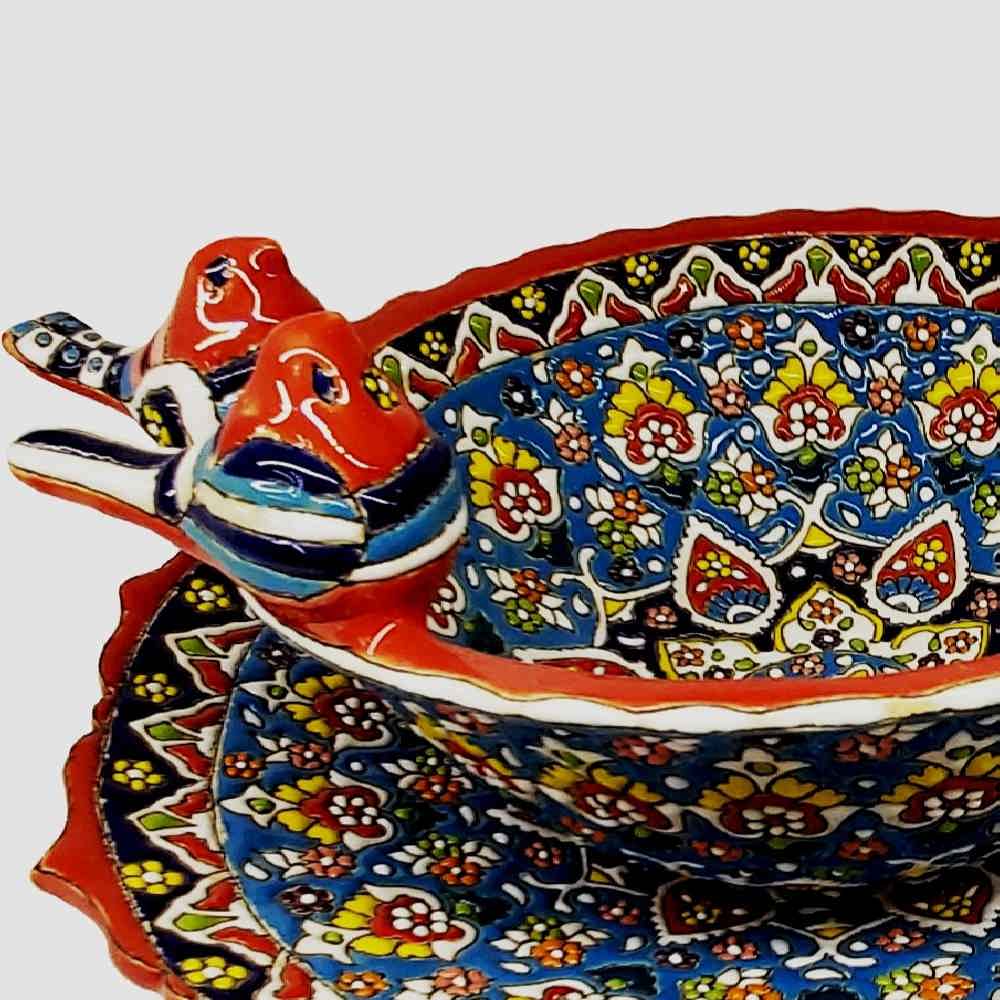 Persian Handmade Decorative Minakari Pottery Bowl & Plate Model Birds