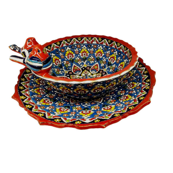 Persian Handmade Decorative Minakari Pottery Bowl & Plate Model Birds