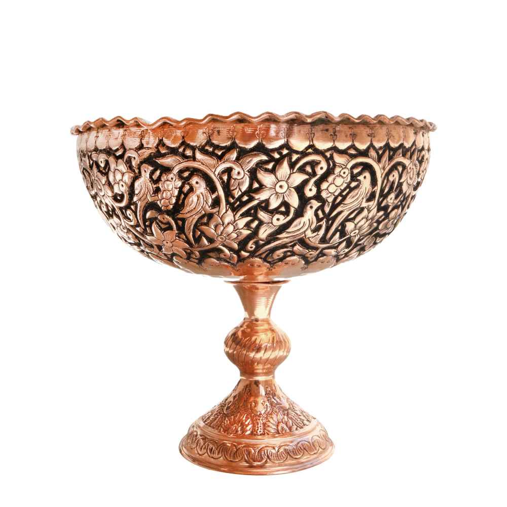 Decorative Copper Bowl Handcrafted Persian Engraved Gol-o Morgh