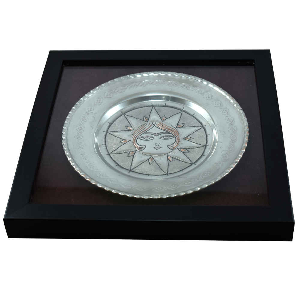 Handmade Framed Persian Engraved Copper Art Khorshid